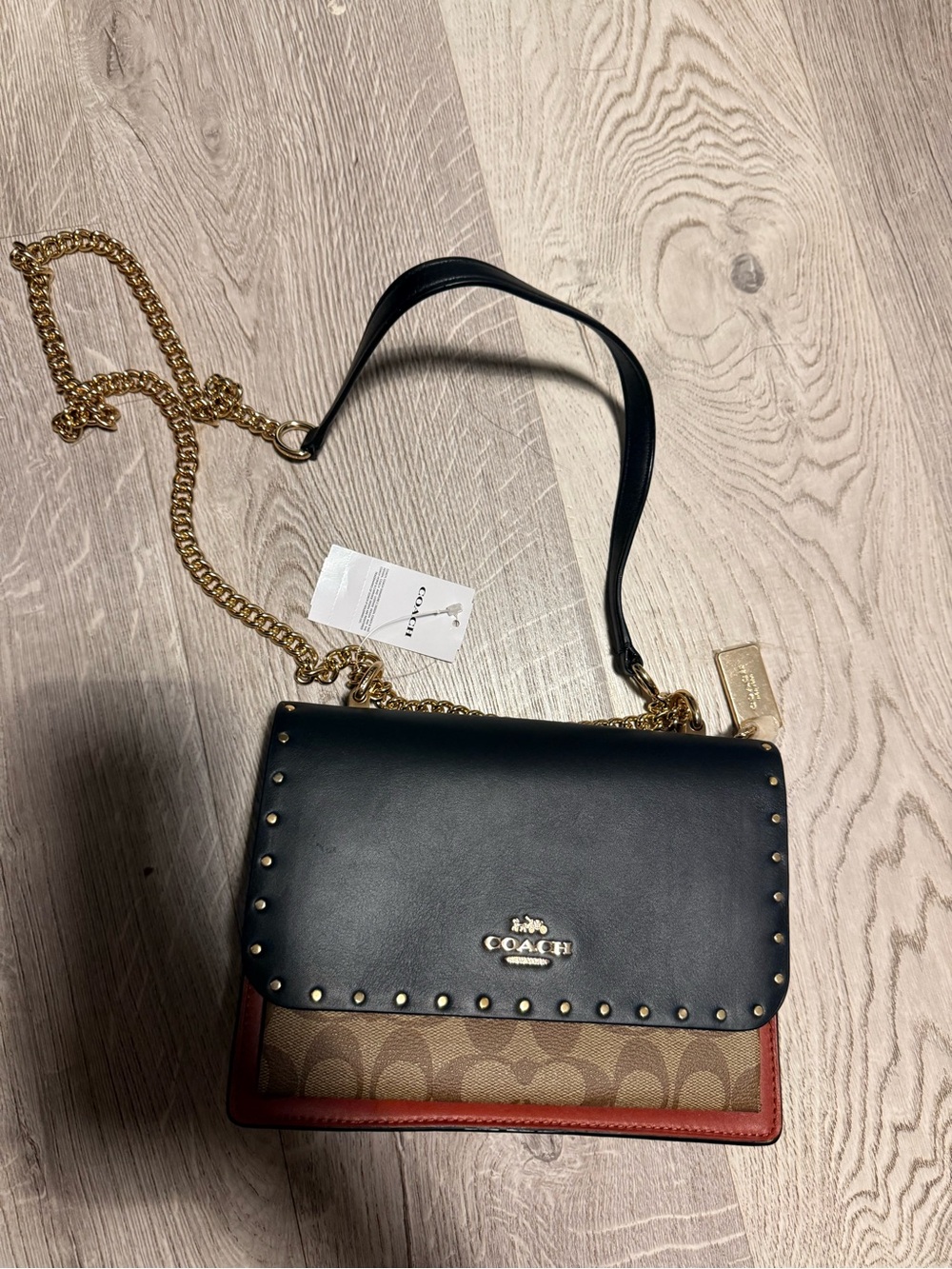 Coach Black, Brown and Red-Tan Signature Chain Crossbody